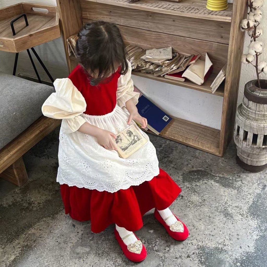 Đầm Công Chúa lolita Màu Đỏ Phong Cách Hàn Quốc Thời Trang Mùa Thu Cho Bé Gái