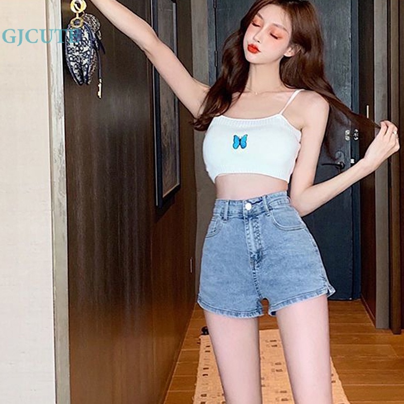 Gjcute quần short jean nữ mùa hè 2023 quần jean ngắn cạp cao mini hot cho quần short denim bó sát phụ nữ wtd