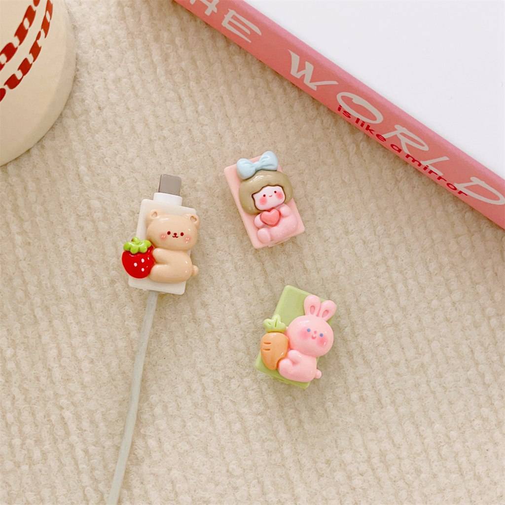 1 Phụ Kiện Bảo Vệ Dây Cáp Sạc Hình Thú 3D Bằng TPU Mềm Màu Kẹo Dễ Thương Cho iPhone Android Type-C
