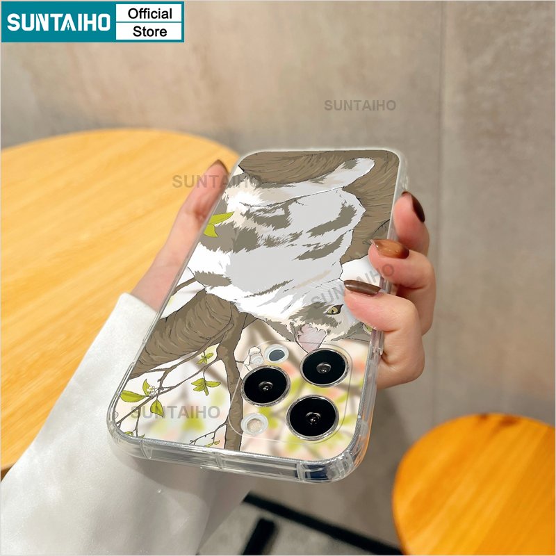 Suntaiho Ốp lưng iphone Ốp Điện Thoại TPU Mềm Trong Suốt In Hình Mèo Lười Cho iPhone 11 Pro Max 12 13 14 Pro XR XS Max 7 Plus 8 Plus