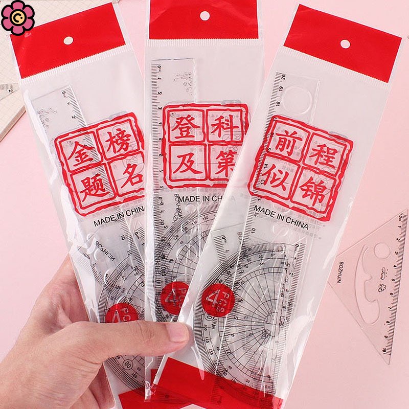Set 4 Thước Kẻ Trong Suốt Bằng Nhựa Tiện Dụng Cho Học Sinh / Văn Phòng