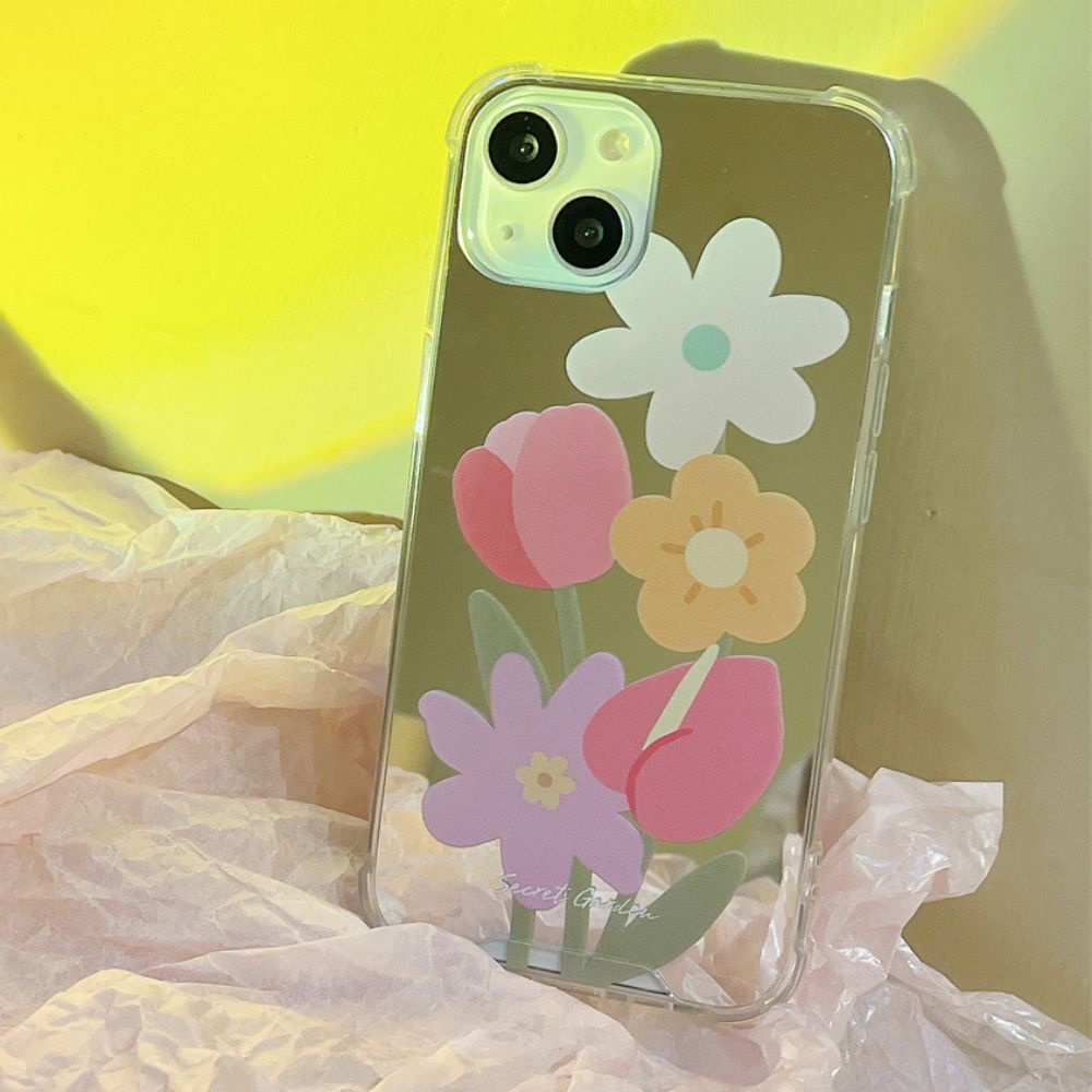 Ốp Điện Thoại TPU Mềm Họa Tiết Hoa Tích Hợp Gương Trang Điểm Cho IPhone 14 13 12 11 Pro Max XS XR 8 7 Plus