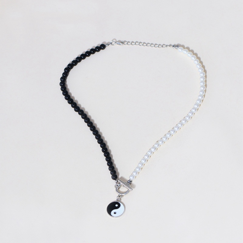 Fancy Vòng Cổ Chuỗi Hạt Ngọc Trai Trắng Đen Thái Cực Quyền Phong Cách Hip Hop Cho Nữ