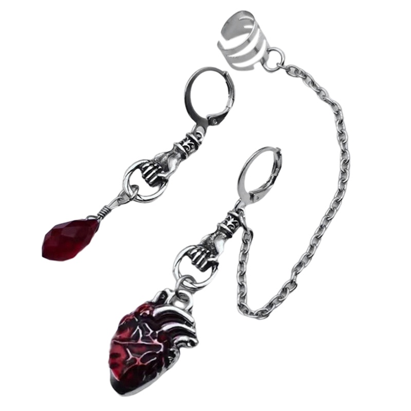 Fancy The Beating Khuyên Tai Dạng Kẹp Vành Tai Không Đối Xứng Hình Trái Tim Phong Cách Gothic Ma Cà Rồng Spooky Boho Bohemian