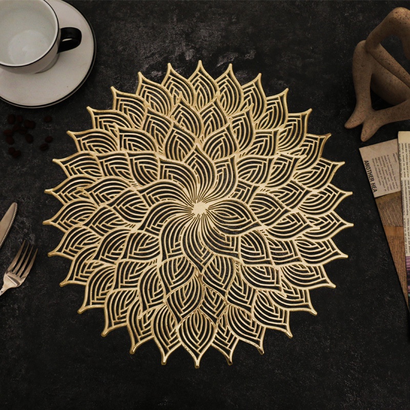 Tấm Lót Bàn Ăn, Bình Hoa Placemat In Cách Nhiệt Sang Trọng Cao Cấp Hình Cúc Vạn Thọ