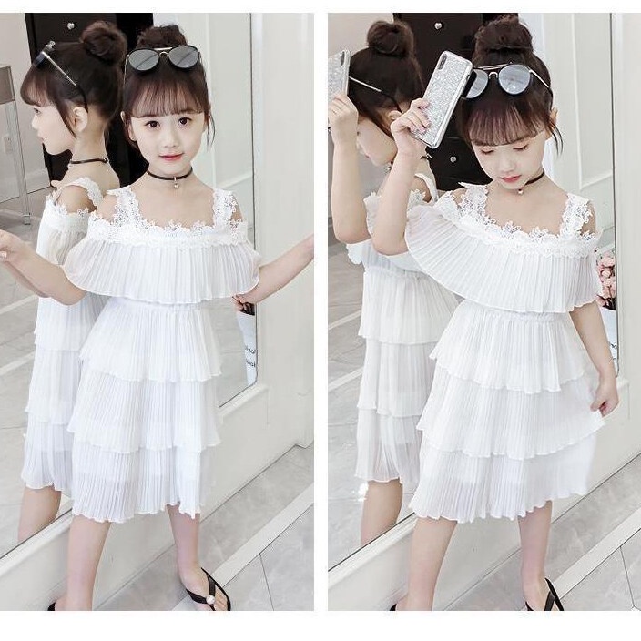 Đầm Công Chúa 110-160cm Hở Vai Chất Liệu Chiffon Cho Bé Gái 3-14 Tuổi