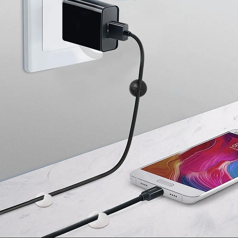 Bộ 10 Kẹp Cố Định Dây Cáp Sạc USB Hình Tròn Bằng Silicon Tiện Dụng Cho Văn Phòng / Điện Thoại