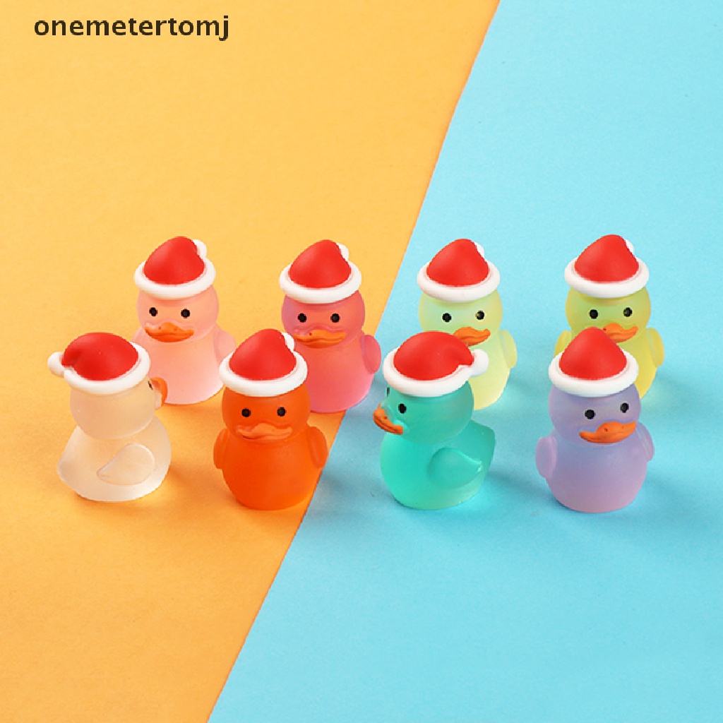 Set 1 / 5 Tượng Vịt Đội Mũ Đỏ Hoạt Hình Màu Dạ Quang Trang Trí Nhà Búp Bê / Tiểu Cảnh DIY