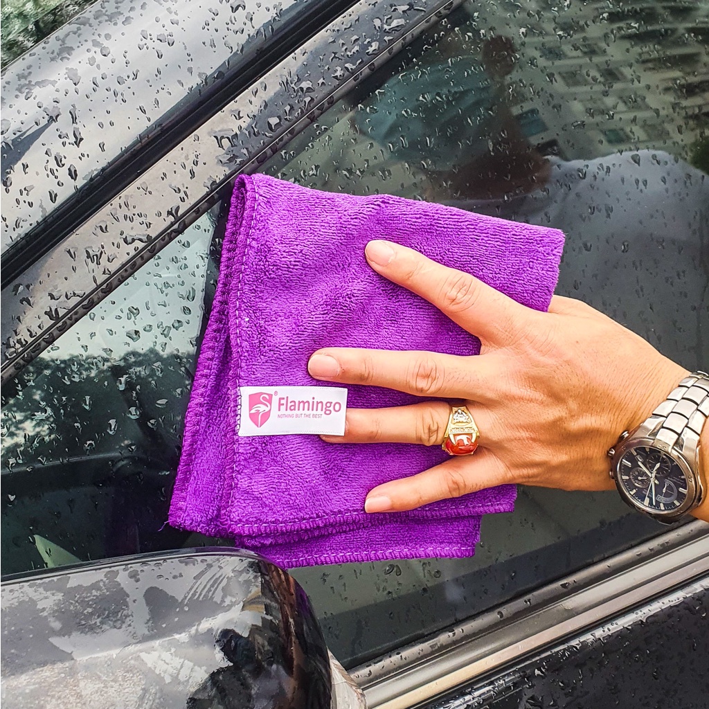 Khăn lau ô tô xe hơi, Khăn lau xe hơi đa năng loại dày, mềm mịn siêu thấm nước không xù lông Cao Cấp Flamingo30x70