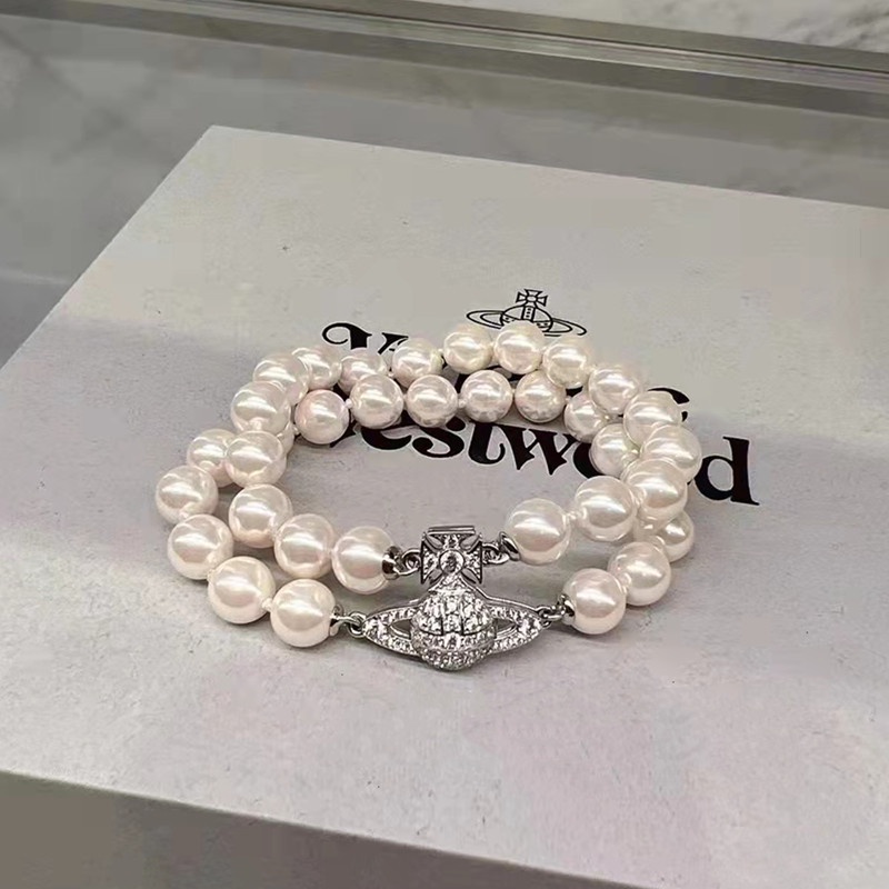 Vòng Tay Ngọc Trai Hai Lớp Vivienne Westwood Saturn Graziella