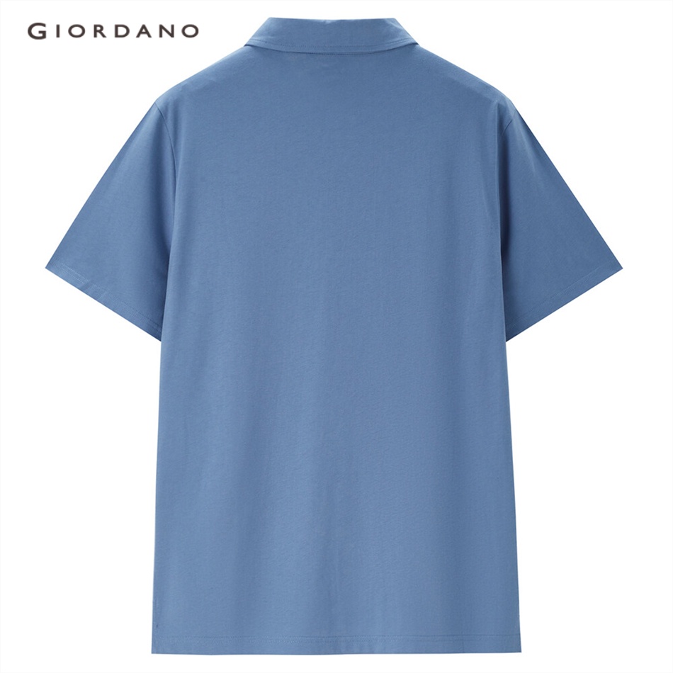Áo thun polo GIORDANO mỏng cotton 100% dệt kim thêu họa tiết chữ cái dành cho nam