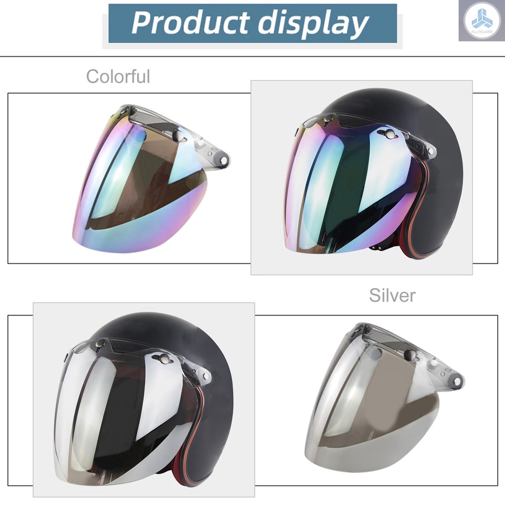 Open Face Helmet Visor Motorcycle Helmet Bubble Lens 3-Snap Bubble Wind Shield Visor