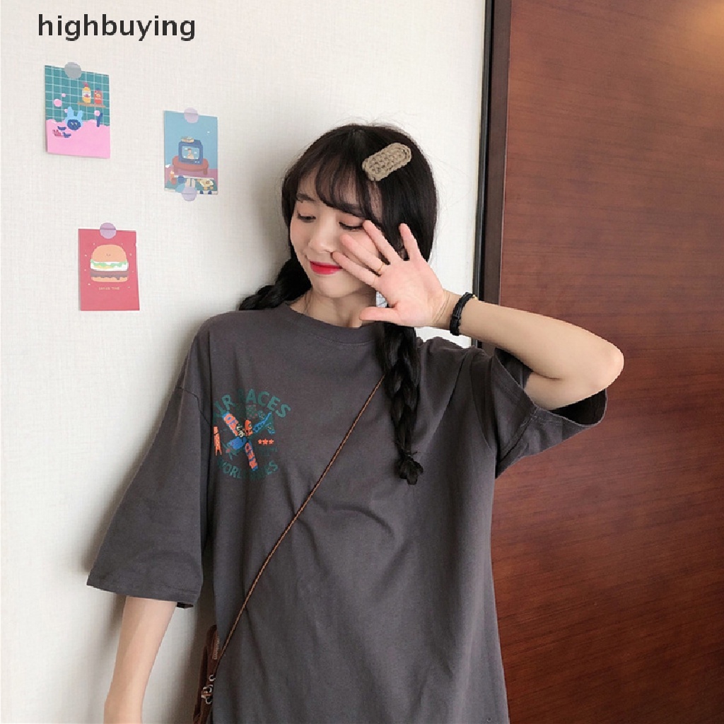 Áo Thun Tay Ngắn Cổ Tròn Dáng Rộng In Họa Tiết Phong Cách Retro Cho Nữ