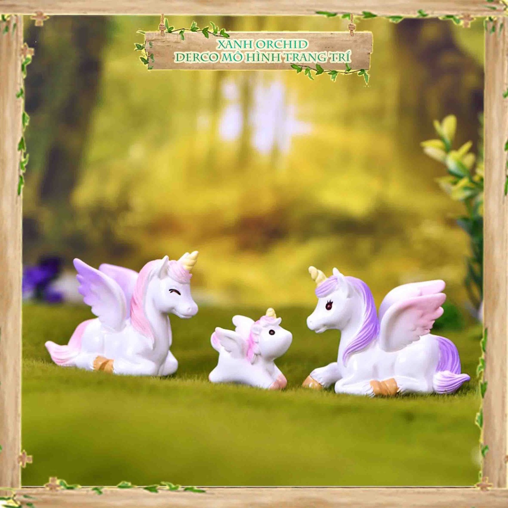 Mô Hình Tiểu Cảnh "Gia Đình Ngựa Kỳ Lân Unicorn Mini" Trang Trí Sen Đá, Sân Vườn/ Chậu Cây, DYI, Terrarium