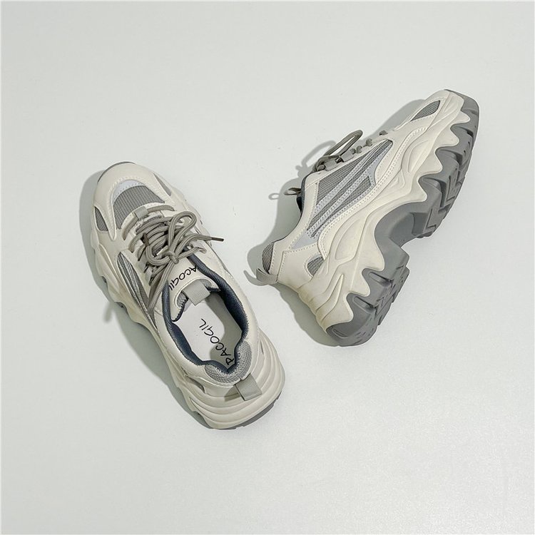 Giày Thể Thao Mũi Tròn Cột Dây Thoáng Khí Trọng Lượng Nhẹ Thoải Mái Phong Cách Ulzzang Mới
