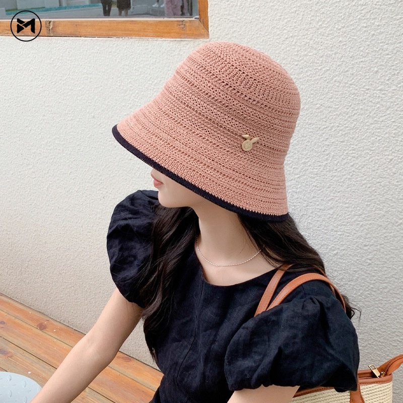 Nón Tai Bèo Đan Cói Chống Nắng Màu Sắc Trơn Phong Cách Hàn Quốc Cho Nữ