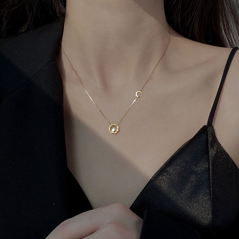 Vòng cổ Bạc 925 Mặt Hình Mặt Trăng Ngôi Sao Lấp Lánh Thời Trang Cho Nữ