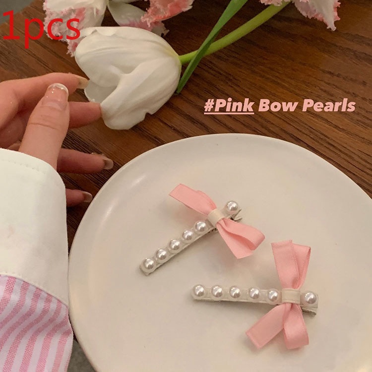 Kẹp Tóc Hình Nơ Đính Ngọc Trai Nhân Tạo Phong Cách Hàn Quốc