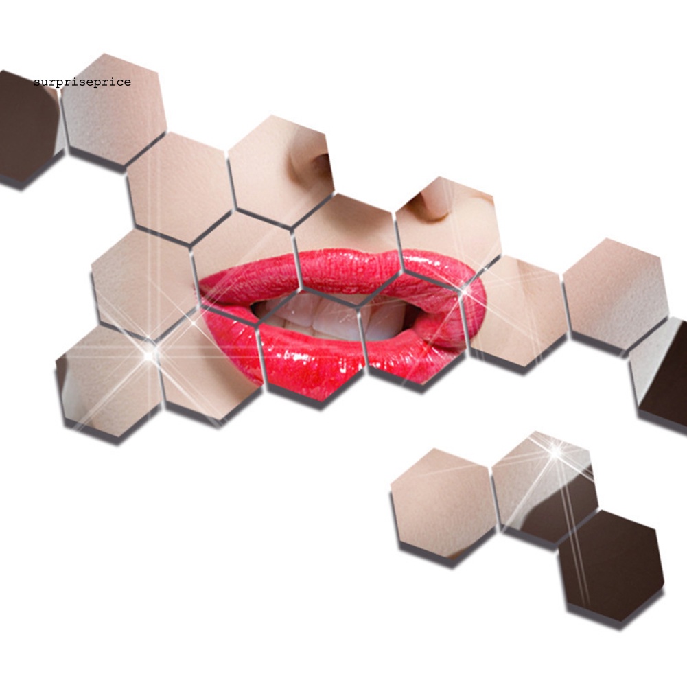 Bộ 12 Miếng Dán Tường Tráng Gương Hình Lục Giác 3D DIY Trang Trí Nhà Cửa