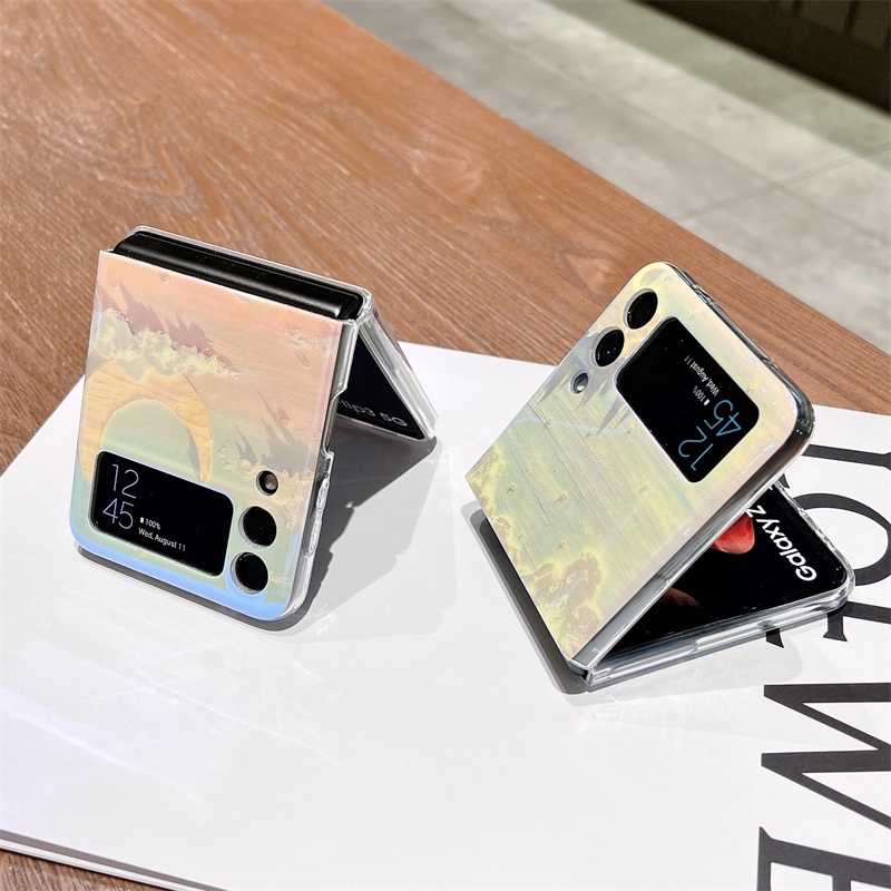 Samsung galaxy z flip5 4 3 5g blu-ray mới vỏ đẹp graffiti tranh sơn dầu chủ đề hoa bảo vệ toàn bộ vòng tròn bảo vệ sáng tạo vỏ cho samsung galaxy z cover