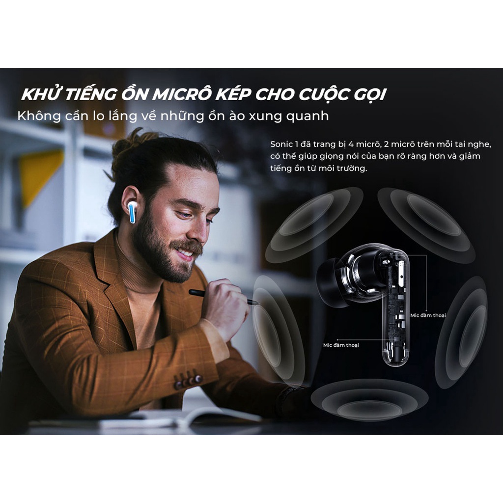 Tai nghe Tecno Sonic 1 | Bluetooth 5.3 | Chống nước IPX5 | 50 giờ chơi nhạc | - Hàng chính hãng