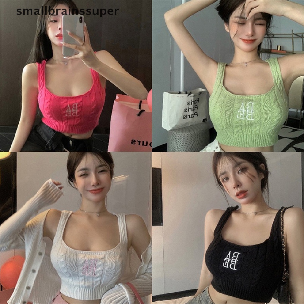 Áo Croptop Dệt Kim Không Tay Thêu Chữ Thời Trang Mùa Hè Gợi Cảm Cho Nữ SBS