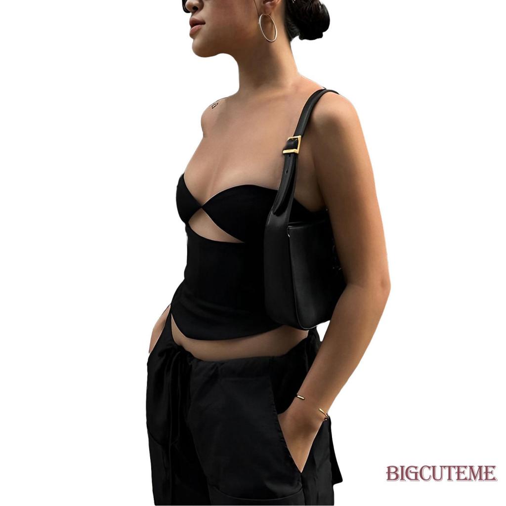 [] - Áo Crop Top Không Tay Hở Lưng Ôm Dáng Màu Trơn Buộc Dây Màu Trơn Mùa Hè Cho Nữ - Trắng / Đen / Xanh Dương