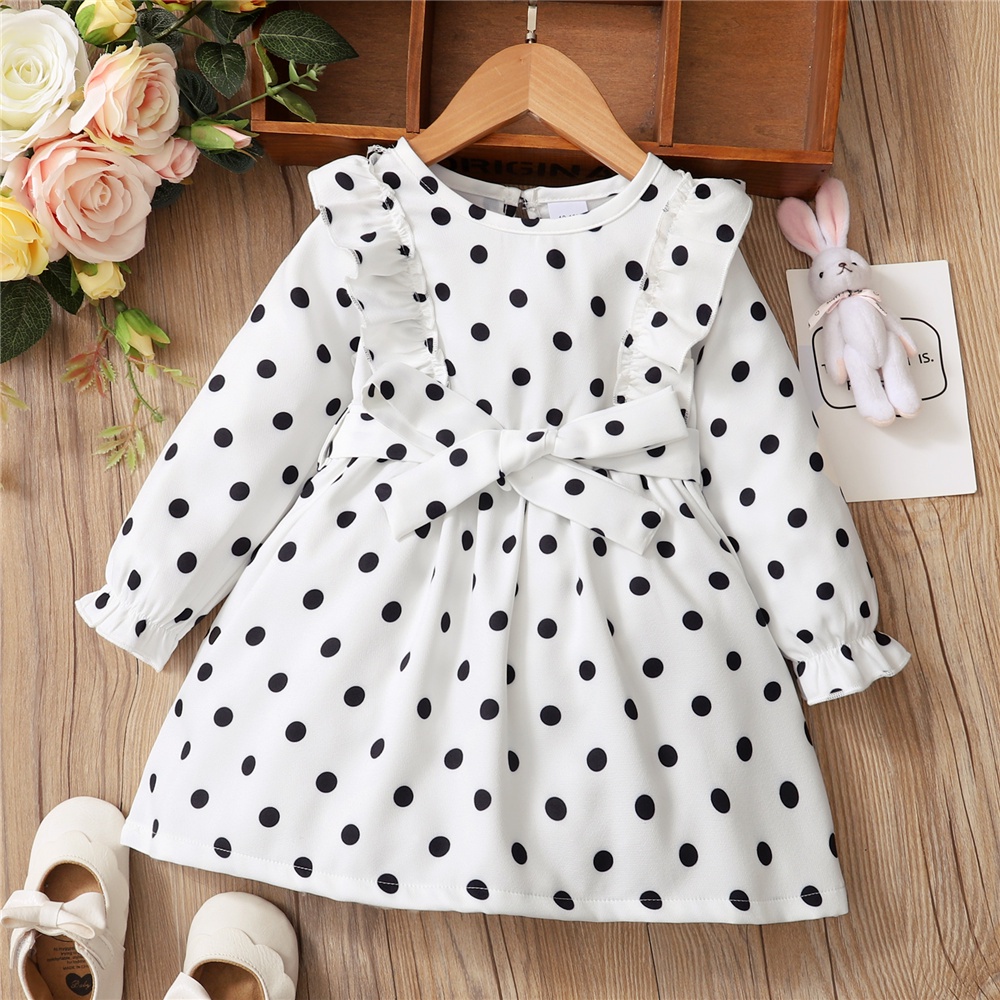 Đầm Chữ A Tay Dài Họa Tiết Chấm Bi Dễ Thương Dành Cho Bé Gái 1-5 Tuổi