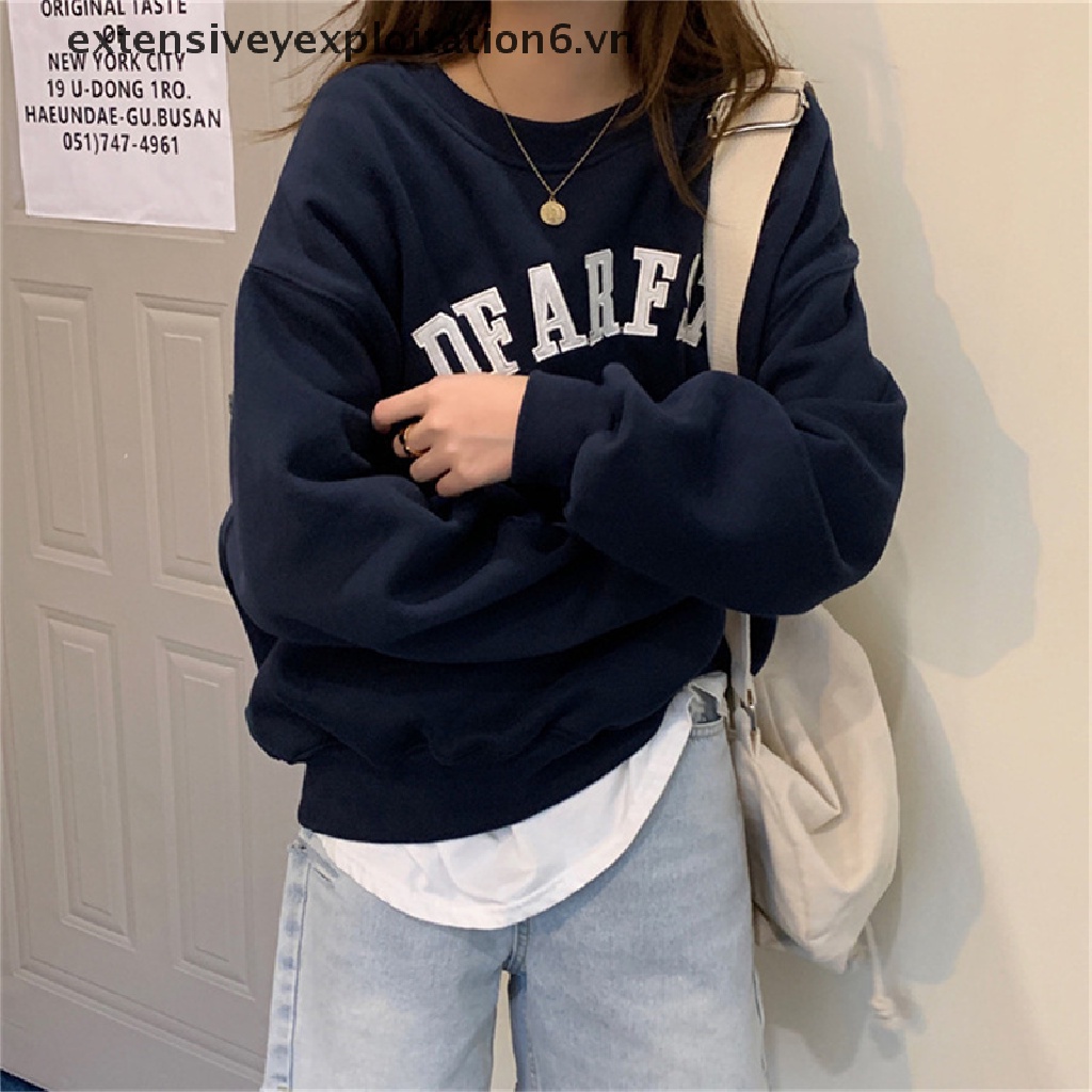[EE] Áo sweatshirt In Chữ Phong Cách vintage Thời Trang Thường Ngày Cho Nữ