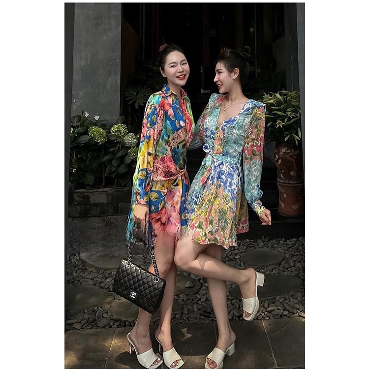 Đầm Zara In Họa Tiết Trang Trí Nơ Đóng Cúc Phối Thắt Lưng Nhiều Lớp Thời Trang Mùa Xuân 22892149