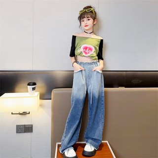 Set áo thun sát nách phối quần jeans thời trang mùa hè cho bé gái