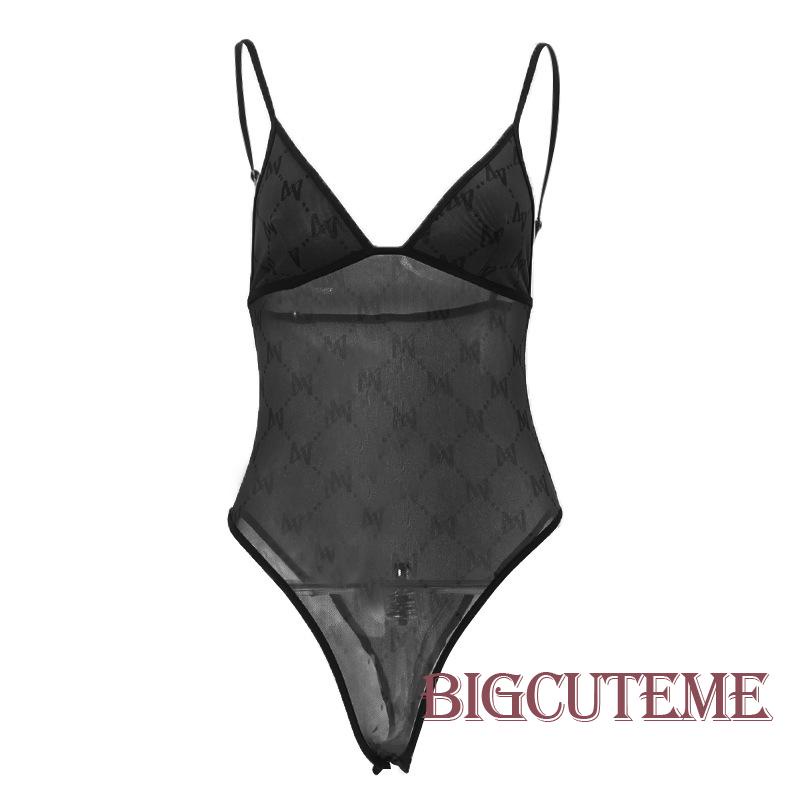 Bộ Áo Liền Quần Cổ Chữ V Không Tay Phối Lưới Kẻ Sọc Màu Đen Thời Trang Mùa Hè Cho Nữ