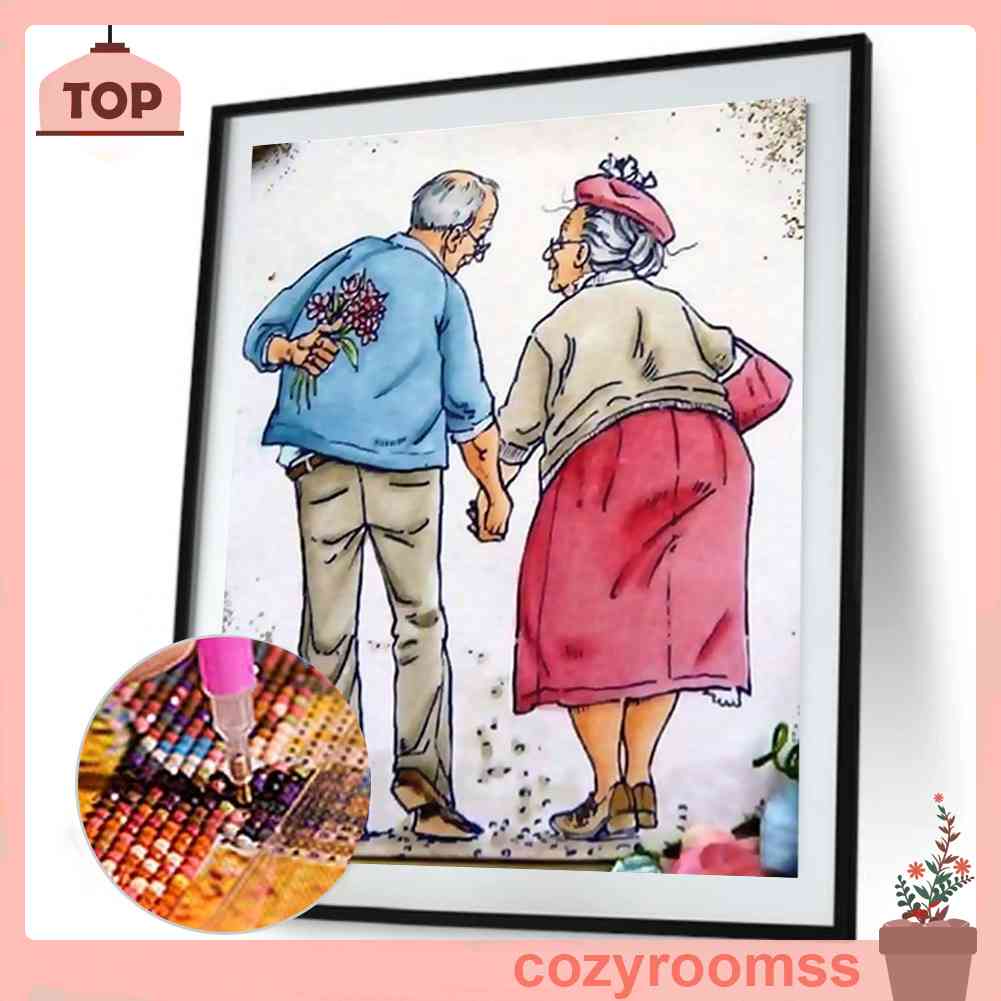 Tranh Đính Đá Kim Cương Toàn Bộ 5D DIY Hình Vẽ Đôi Người Già