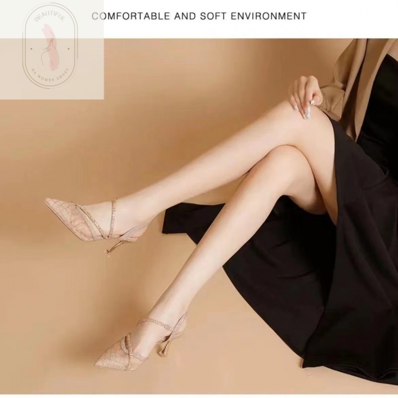 Giày Cao Gót Mũi Nhọn Phối Lưới Thoáng Khí Thời Trang Mùa Hè 2023 Cho Nữ