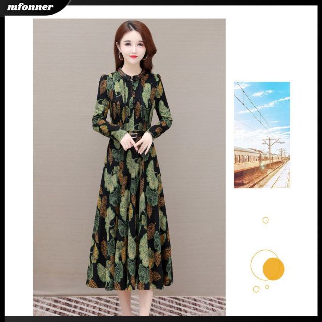 Đầm Midi Tay Dài Dáng Ôm In Họa Tiết Hoa Xinh Xắn Thời Trang Cho Bạn Gái