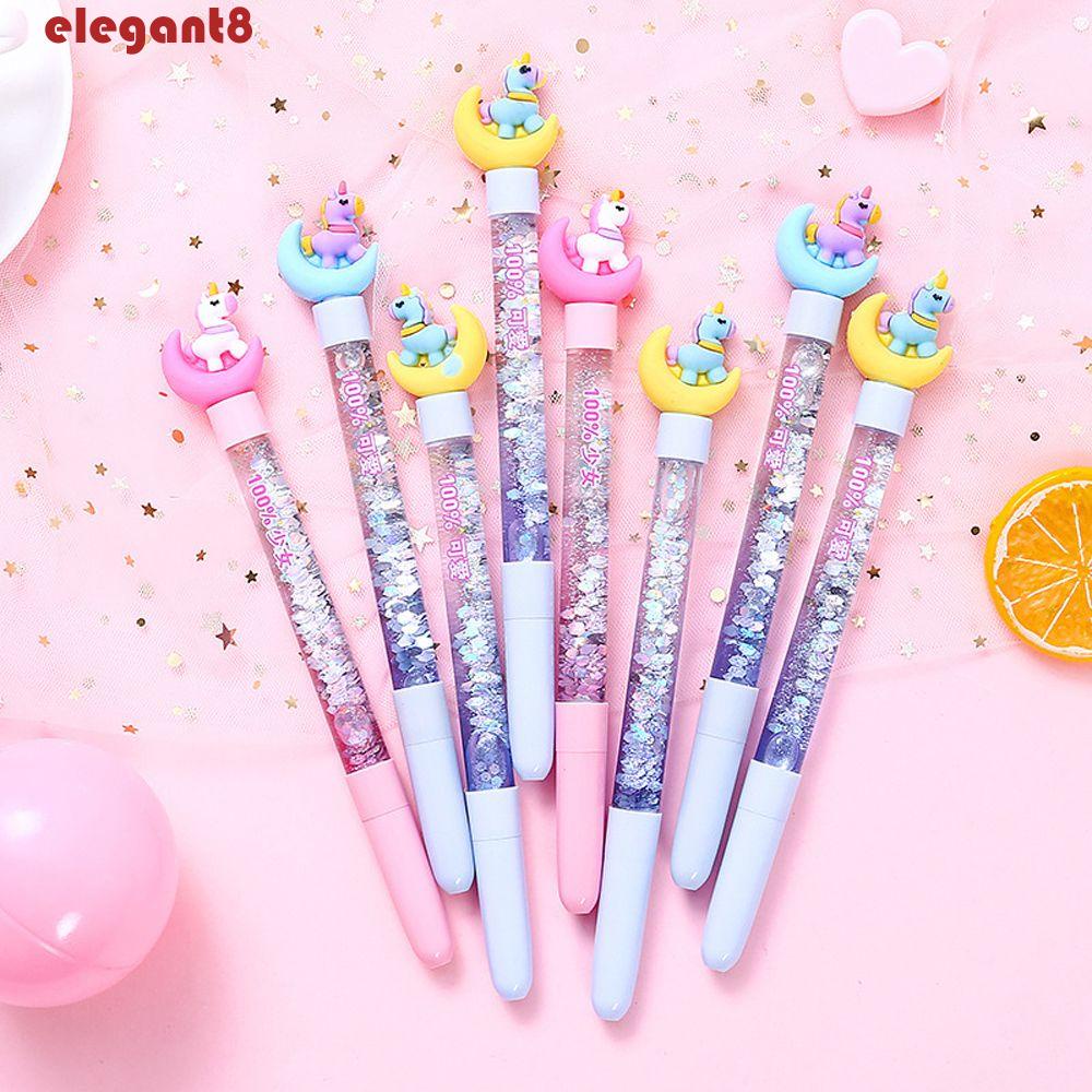 Bút Mực Gel Ngòi 0.5mm In Hình Kỳ Lân Mặt Trăng Hoạt Hình Đính Kim Sa Lấp Lánh Sáng Tạo Dành Cho Học Sinh
