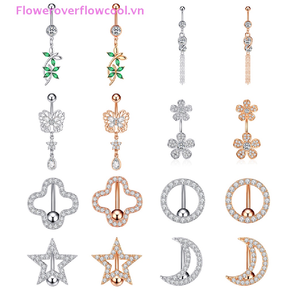 Khuyên Rốn Hình Cỏ Bốn Lá Đính Đá Pha Lê Gợi Cảm