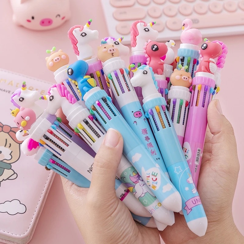 Set 10 Bút Bi Hình Kỳ Lân Màu Cầu Vồng Sáng Tạo Cho Học Sinh