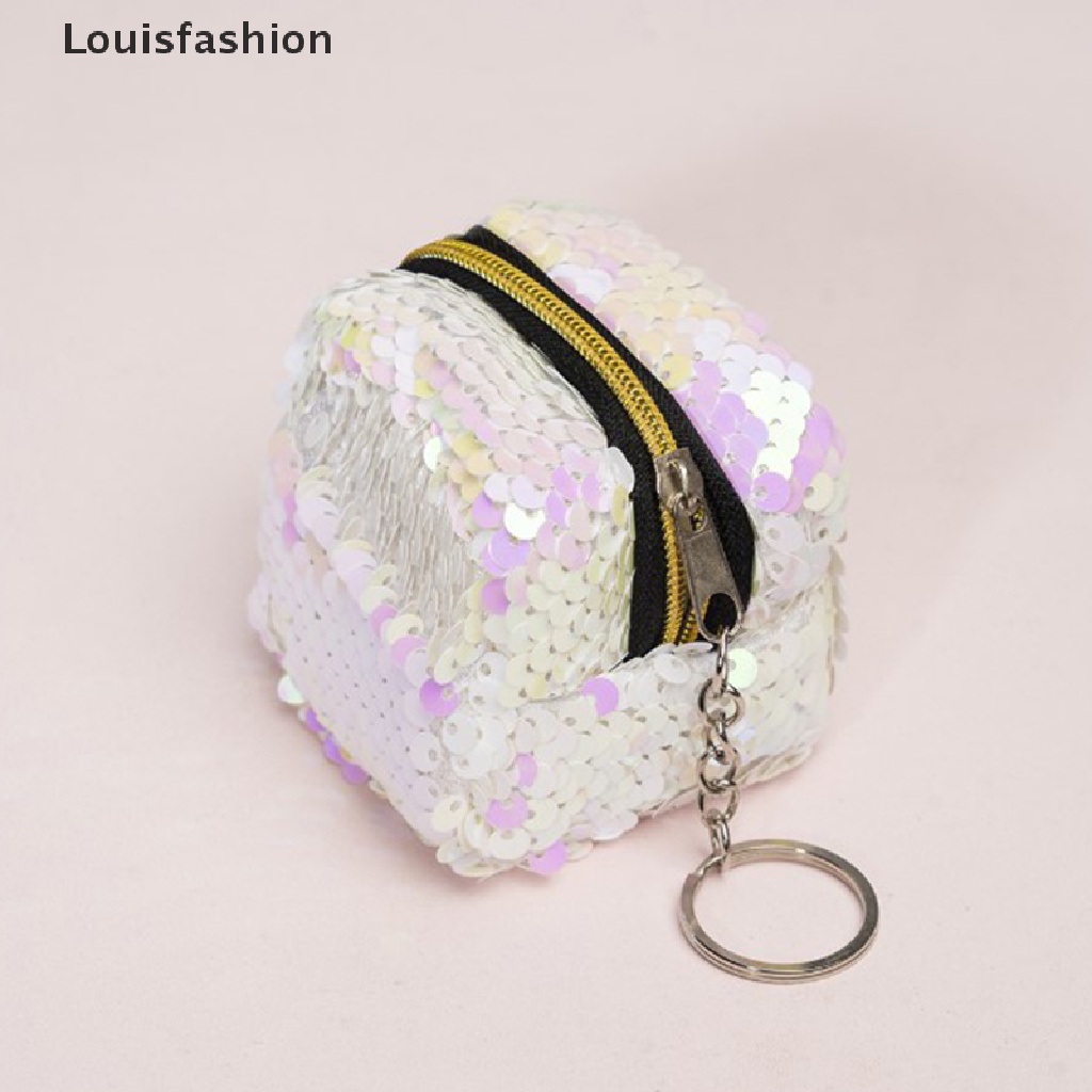 Ví Đựng Tiền Xu Louisfashion Mini Đính Kim Sa Lấp Lánh Phối Khóa Kéo Ba Chiều Cho Nữ