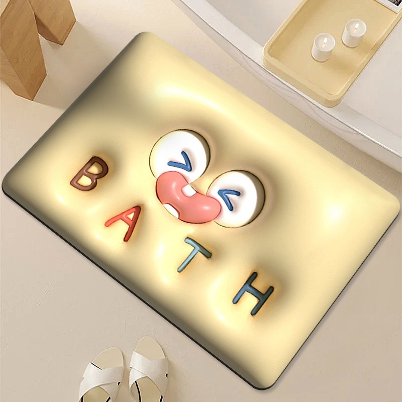 Thảm lót sàn Chống Trượt In Hình Mặt Cười Hoạt Hình 3D Trang Trí Nhà Bếp / Phòng Tắm