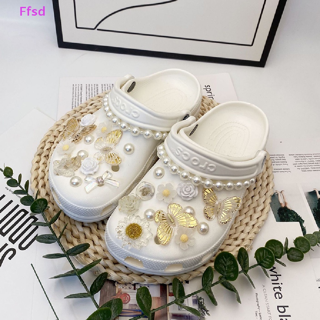 {Ffsd} Bộ Khóa Giày Ba Chiều Hình Bướm Lá Vàng Có Thể Tháo Rời Diy Bán Chạy