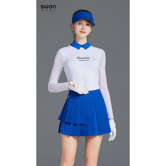 Bộ Trang Phục Đánh Golf Áo Thun Tay Dài Phối Chân Váy Xếp Ly Ôm Dáng Màu Sắc Tương Phản Thời Trang Cho Nữ OBQ9