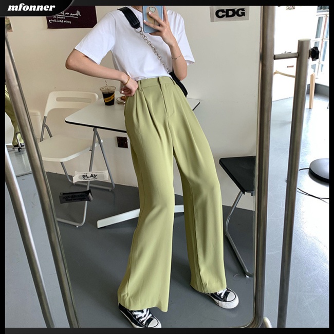 Quần Dài Lưng Cao Ống Rộng Màu Sắc Đơn Giản Thời Trang Mùa Hè Cho Nữ