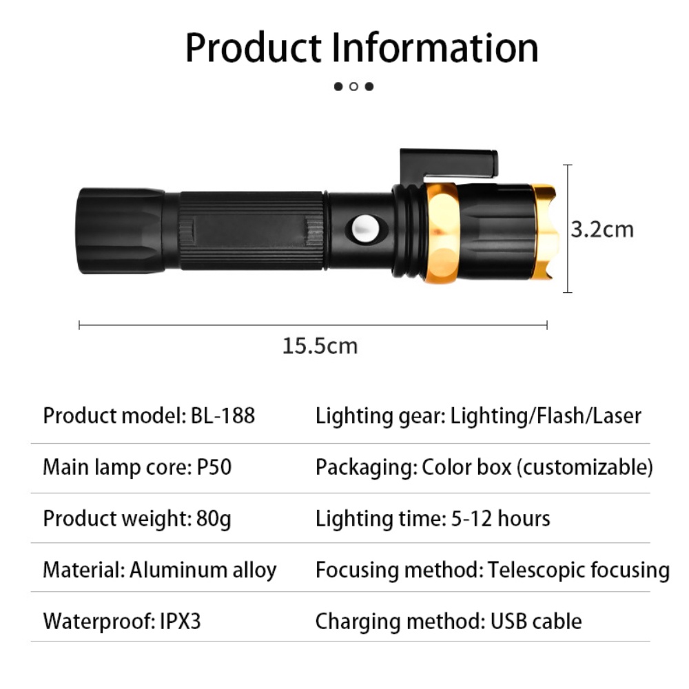 Đèn Pin Mạnh Đèn Pin Sạc Đèn Pin Laser Thu Phóng Siêu Sáng Có Thể Sạc Lại Usb Đèn Led Chiếu Sáng Ngoài Trời La Bàn Mini Đèn Pin Nhỏ