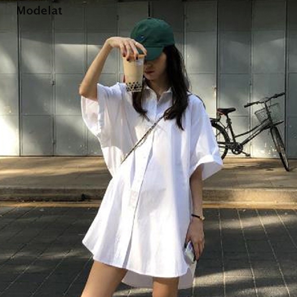 Mfc Đầm Sơ Mi Cài Nút Màu Trơn Đơn Giản Phong Cách Đường Phố Hàn Quốc