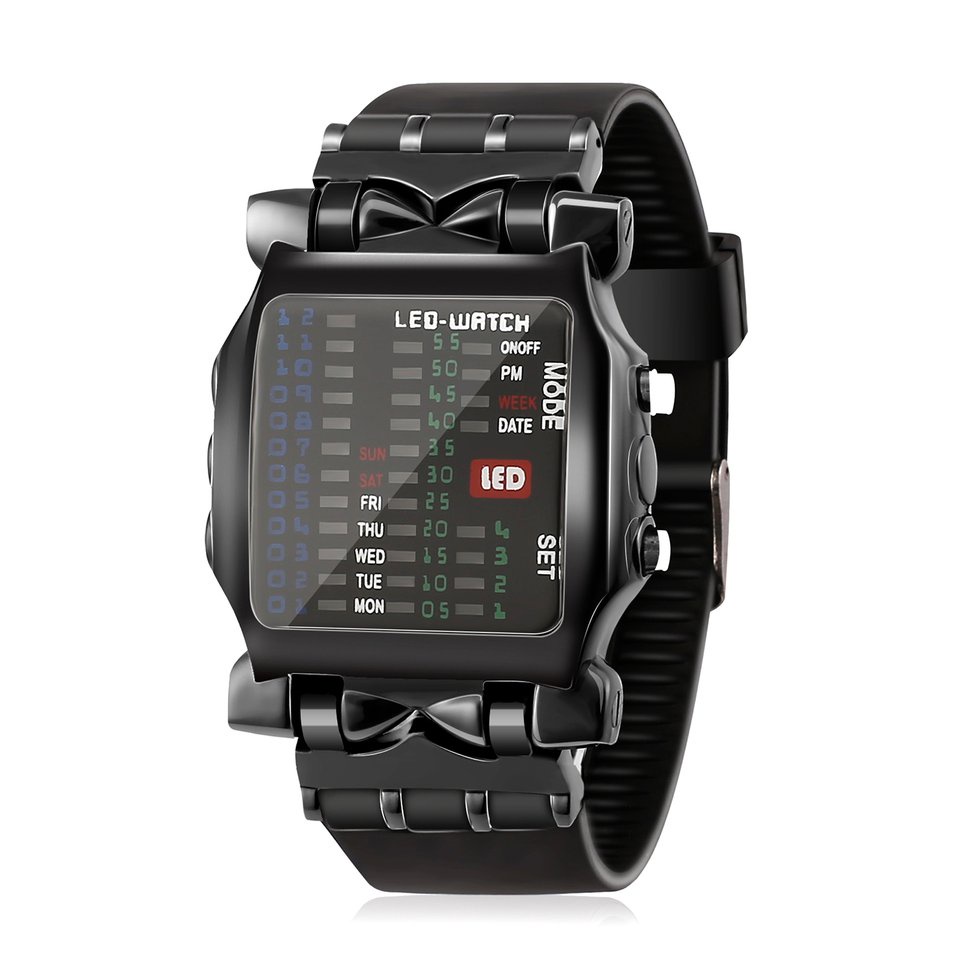 New Unisex Square Style Cool Colorful LED Digital Watch Binary Wrist Black