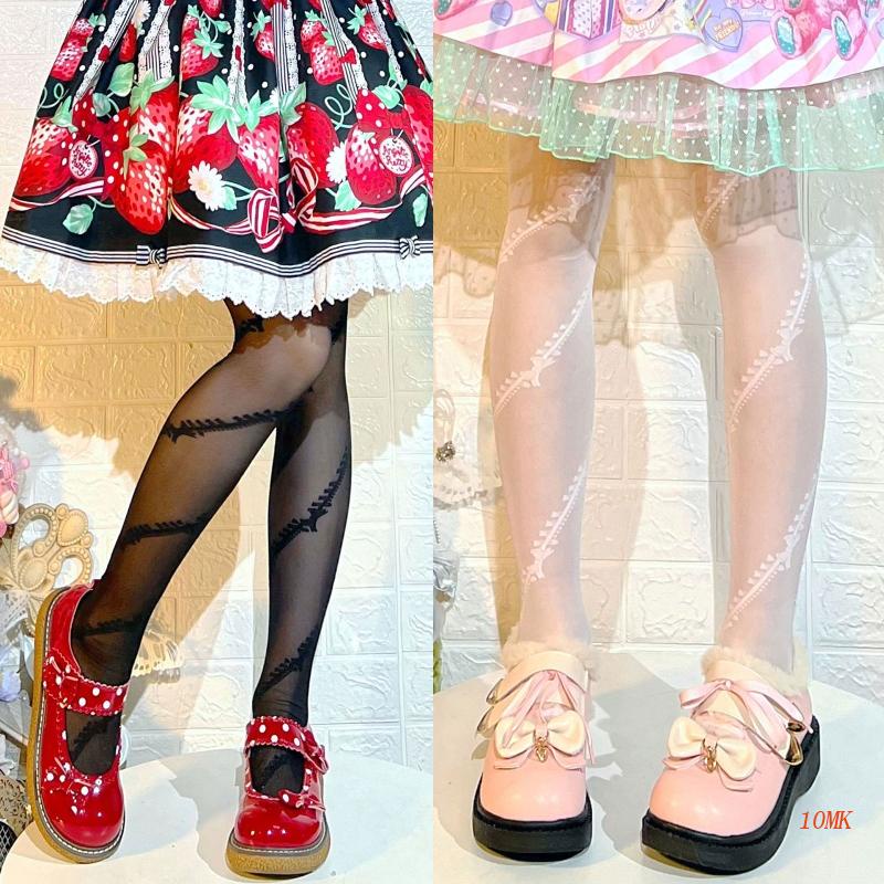 Quần Tất Mỏng Kẻ Sọc Đính Nơ Phong Cách Lolita Thời Trang Mùa Hè Cho Nữ