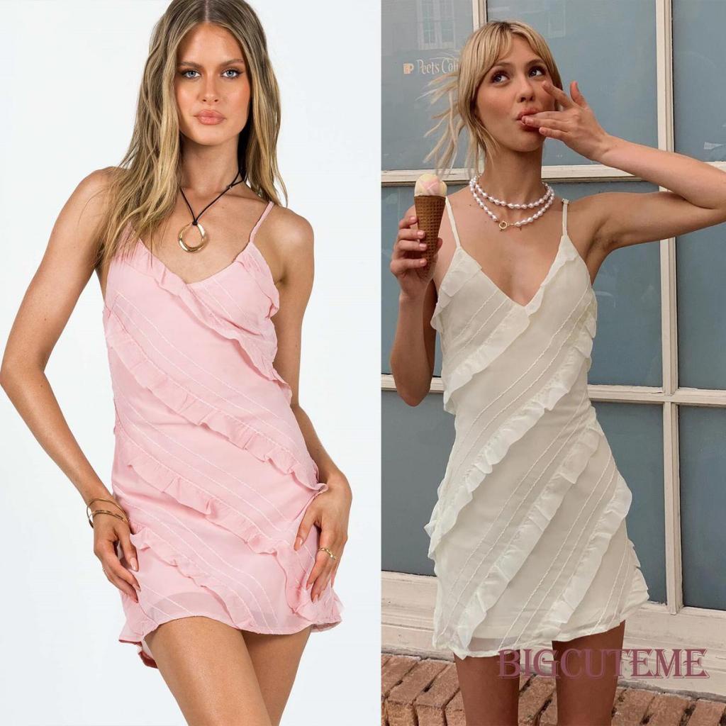 Đầm Hai Dây Cổ Chữ V Màu Sắc Thời Trang Mùa Hè Cho Nữ