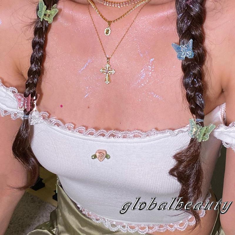 Áo Croptop Ren Hoa 3D Không Tay Thời Trang Mùa Hè Gợi Cảm Cho Nữ