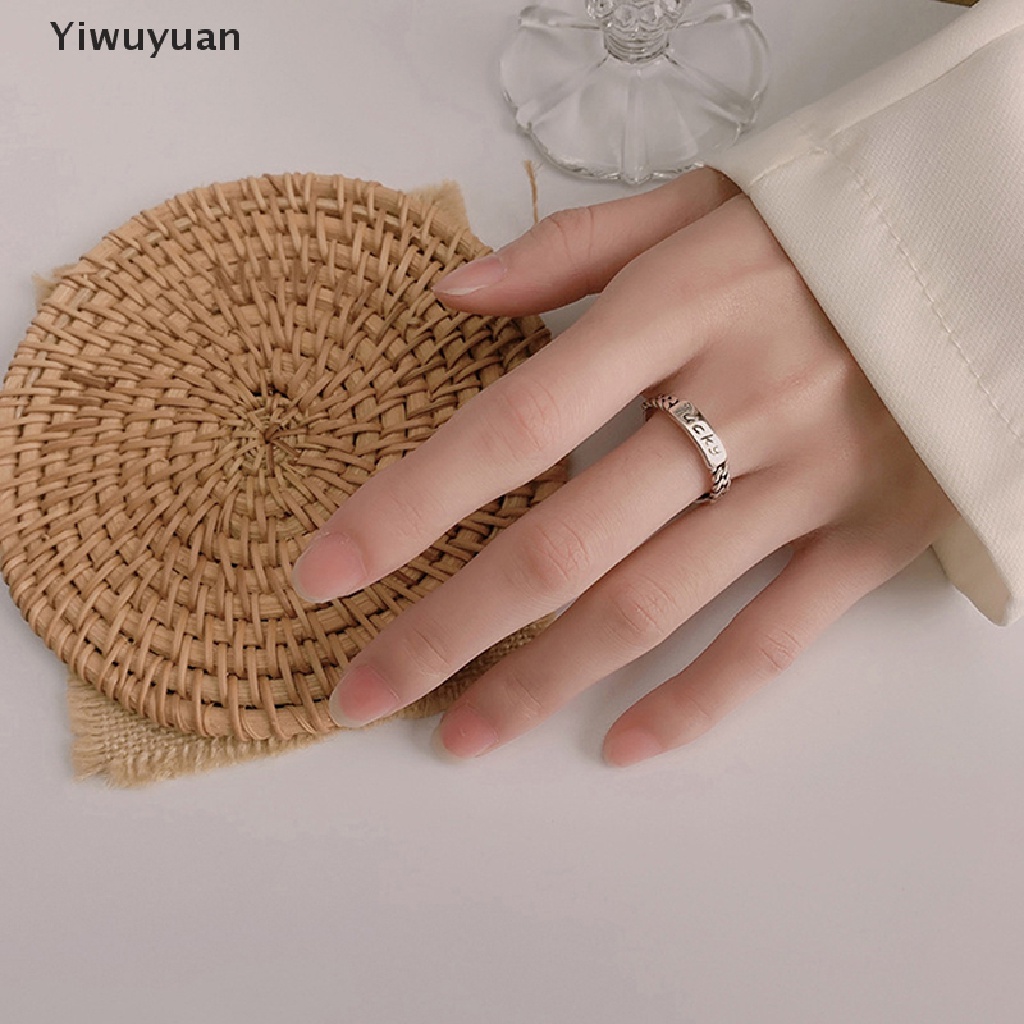 < Yiwuyuan > Nhẫn Hở Mạ Bạc 925 Khắc Chữ lucky Phong Cách hip hop Đơn Giản Thời Trang Hàn Quốc Cho Nữ